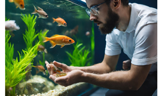 Feeding fish in an aquarium photo